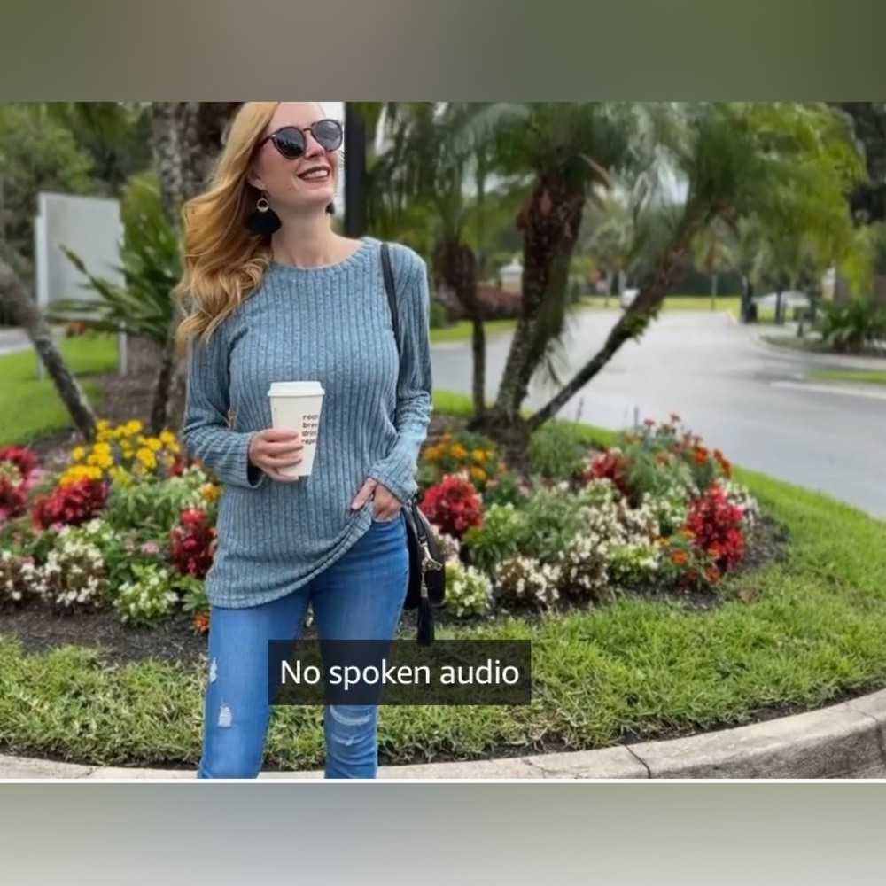 Blue Ribbed Long Sleeve Tunic Top Crew Neck Casual Sweater. - Picture 4 of 6